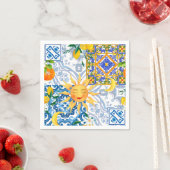 Serviette En Papier soleil méditerranéen, fleurs, citron, moitié lune, (En situation)