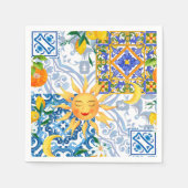 Serviette En Papier soleil méditerranéen, fleurs, citron, moitié lune, (Devant)
