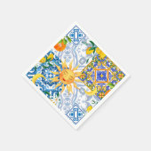 Serviette En Papier soleil méditerranéen, fleurs, citron, moitié lune, (Coin)