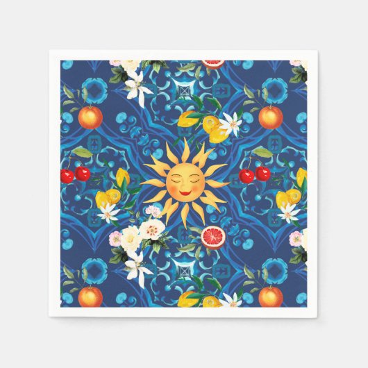 Serviette En Papier soleil méditerranéen, fruits, été, art du citron, (Devant)