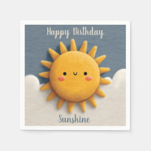 Serviette En Papier Soleil mignon texturé avec un visage souriant et t