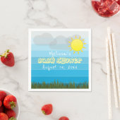 Serviette En Papier Soleil nuages et herbe sur Baby shower Blue Stripe (En situation)