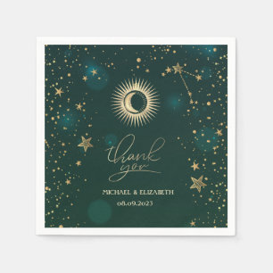 Serviette En Papier Soleil Or Céleste Et Étoiles Lune Vert