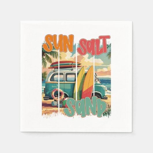 Serviette En Papier Soleil, sel, sable - Vibes de plage rétro (Devant)