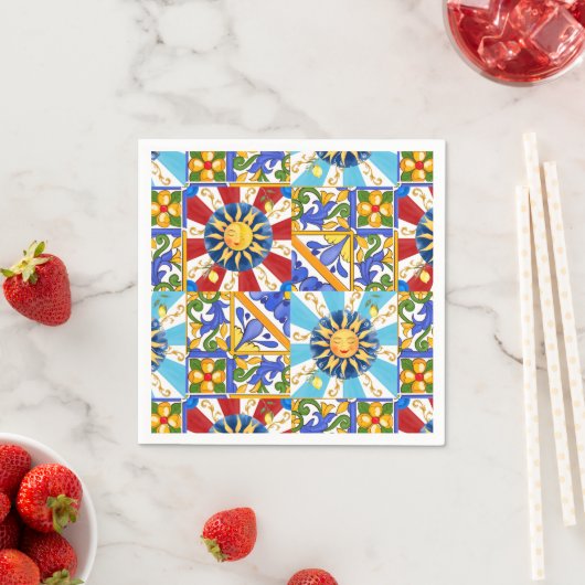 Serviette En Papier soleil sicilien, majolica, citron, (En situation)