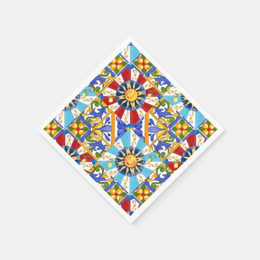 Serviette En Papier soleil sicilien, majolica, citron, (Coin)