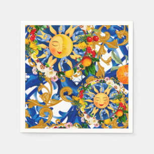 Serviette En Papier soleil sicilien, moitié lune, été, majolica, citro
