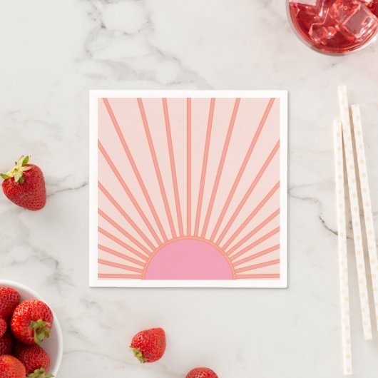 Serviette En Papier Soleil Sunrise rose Abstrait Retro Sunshine (En situation)
