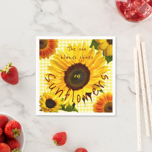 Serviette En Papier Soleil Toujours Fleur de soleil Jaune Buffle Plaid (En situation)