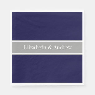 Serviette En Papier Solid Navy Blue, Dark Gray Ribbon Nom Monogram