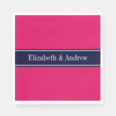 Serviette En Papier Solid Raspberry, Navy Blue Ribbon Nom monogram (Devant)