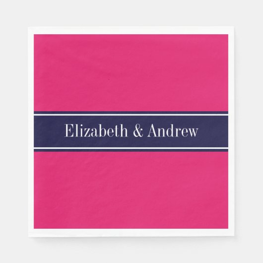 Serviette En Papier Solid Raspberry, Navy Blue Ribbon Nom monogram (Devant)