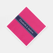 Serviette En Papier Solid Raspberry, Navy Blue Ribbon Nom monogram (Coin)