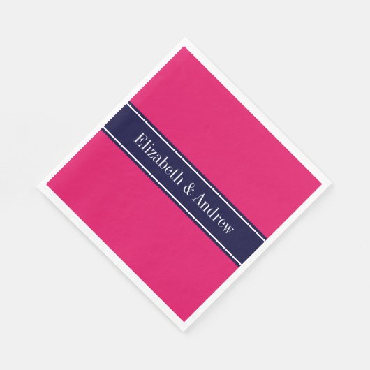 Serviette En Papier Solid Raspberry, Navy Blue Ribbon Nom monogram (Coin)