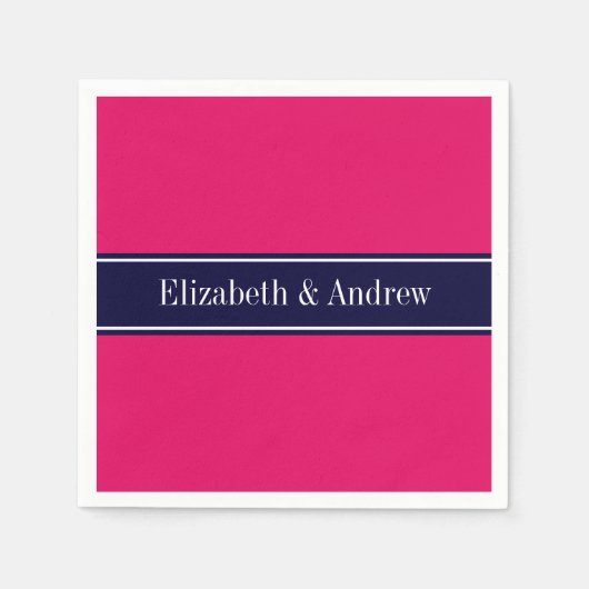Serviette En Papier Solid Raspberry, Navy Blue Ribbon Nom monogram (Devant)