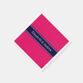 Serviette En Papier Solid Raspberry, Navy Blue Ribbon Nom monogram (Coin)