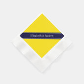 Serviette En Papier Solid Yellow, Navy Blue Ribbon Monogram (Coin)
