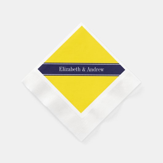 Serviette En Papier Solid Yellow, Navy Blue Ribbon Monogram (Coin)