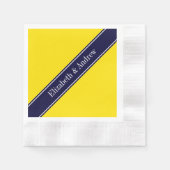 Serviette En Papier Solid Yellow, Navy Blue Ribbon Monogram (Devant)