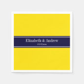 Serviette En Papier Solid Yellow, Navy Blue Ribbon Monogram (Devant)