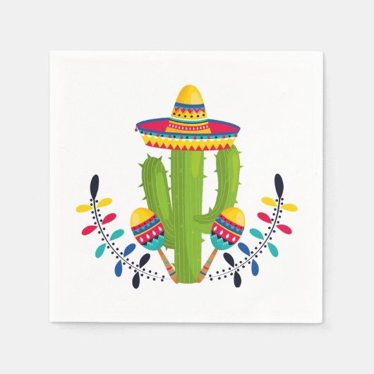 Serviette En Papier Sombrero portant Cactus avec Maracas (Devant)