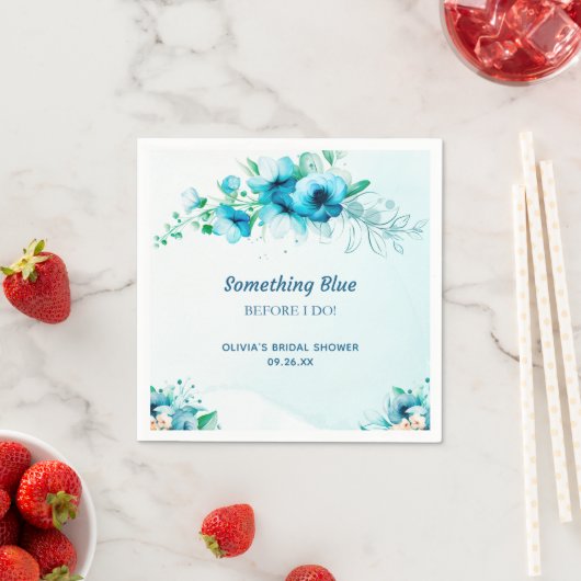 Serviette En Papier Something Blue Aquarelle Fleurs Fête de Mariage (En situation)