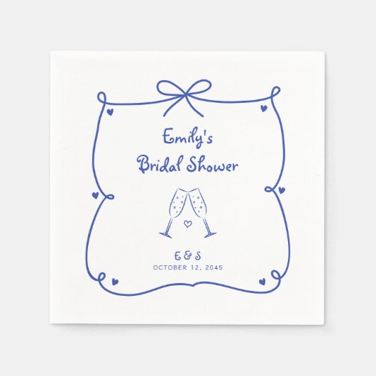 Serviette En Papier Something Blue Whimsical Hand Drawn Bridal Shower (Devant)