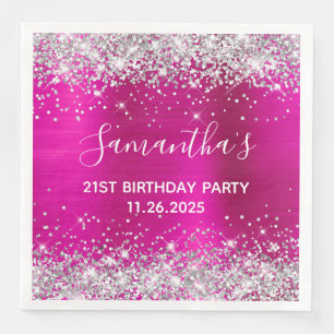 Serviette En Papier Son 21e anniversaire Hot Pink and Silver Parties s