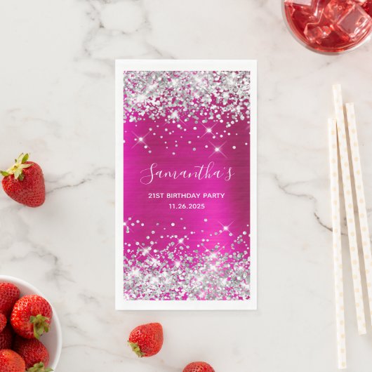 Serviette En Papier Son 21e anniversaire Hot Pink and Silver Parties s (En situation)