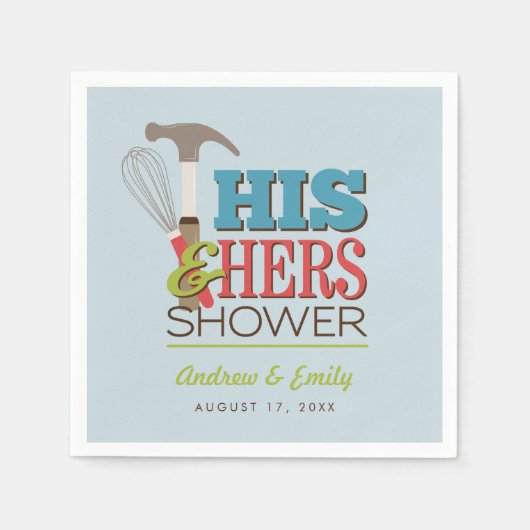 Serviette En Papier Son & Hers Hammer Whisk Handicap Couple Douche (Devant)