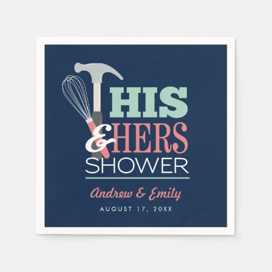 Serviette En Papier Son & Hers Hammer Whisk Handicap Couple Douche (Devant)