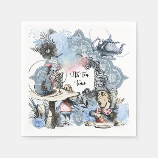 Serviette En Papier Son Tea Time Dust Blue Alice Wonderland (Devant)