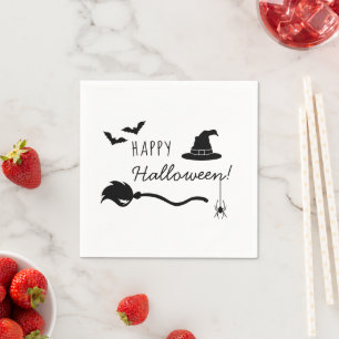 Serviette En Papier Sorcière Casquette Et Broom Avec Araignée Et Bats 