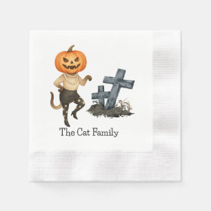 Serviette En Papier Sorcière chat avec citrouille pour soirée Hallowee
