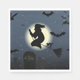 Serviette En Papier Sorcière, chat noir et chauves-souris