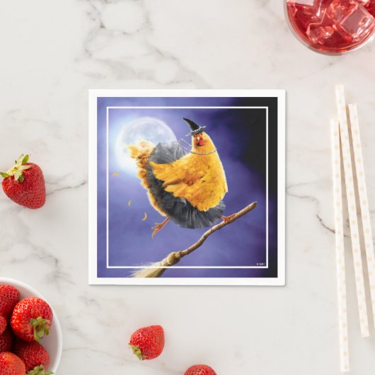 Serviette En Papier Sorcière de poulet sur Broomstick (En situation)