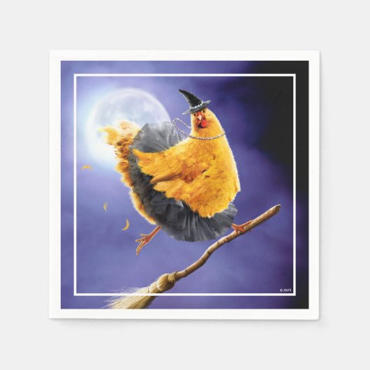 Serviette En Papier Sorcière de poulet sur Broomstick (Devant)
