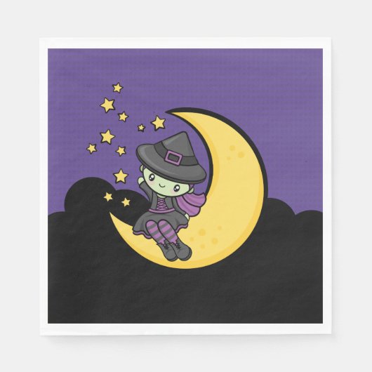 Serviette En Papier Sorcière d'Halloween aimablement mignonne (Devant)