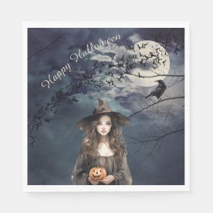 Serviette En Papier Sorcière d'Halloween au clair de lune