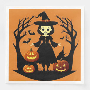 Serviette En Papier Sorcière d'Halloween avec citrouilles dans un cadr