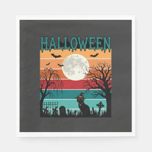 Serviette En Papier Sorcière d'Halloween Chat Toile d'Araignée Lune Ci