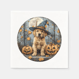 Serviette En Papier Sorcière d'Halloween chiot Retriever doré citrouil