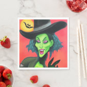 Serviette En Papier Sorcière d'Halloween lunaire (En situation)