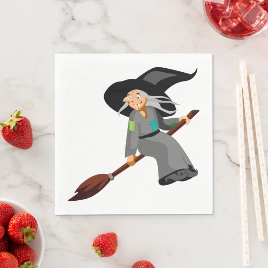 Serviette En Papier Sorcière Et Broomstick (En situation)