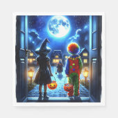 Serviette En Papier Sorcière et clown regardant un Halloween monstre (Devant)