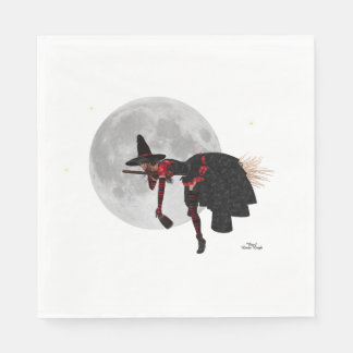 Serviette En Papier Sorcière ivre sur balai volant Serviettes en papie