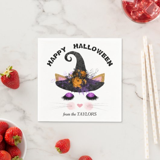 Serviette En Papier Sorcière Kitty face à Halloween (En situation)