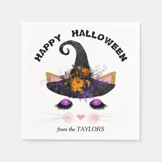 Serviette En Papier Sorcière Kitty face à Halloween (Devant)