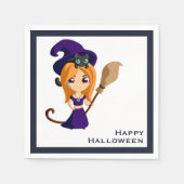 Serviette En Papier Sorcière mignonne en Casquette violet Halloween (Devant)