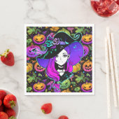 Serviette En Papier Sorcière néon Halloween (En situation)